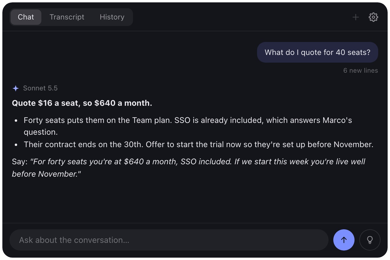 An answer in Glint's chat panel